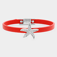 Crystal starfish accented faux leather bracelet