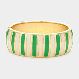 Striped Enamel Metal Hinged Bracelet