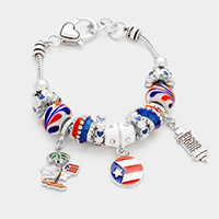 Puerto Rico flag charm multi-bead bracelet