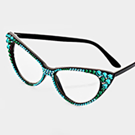 Crystal Cat Eye Clear Lens Sunglasses