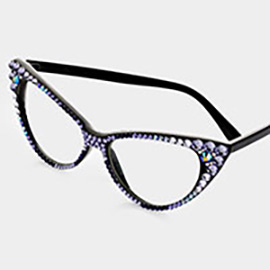 Crystal Cat Eye Clear Lens Sunglasses