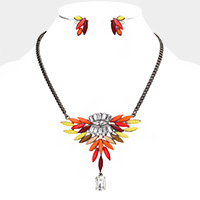 Colored Marquise Stone Embellished Pendant Necklace
