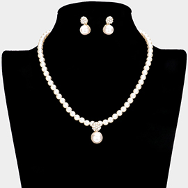 Pearl Drop Pave Disc Accented Necklace