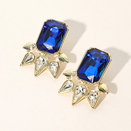 Rectangle Teardrop Stone Cluster Evening Earrings