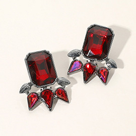 Rectangle Teardrop Stone Cluster Evening Earrings