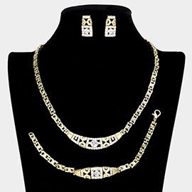 Crystal Rhinestone & Metal Necklace Jewelry Set