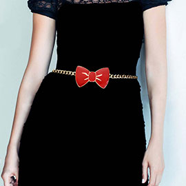 Enamel Bow Accented Metal Chain Belt
