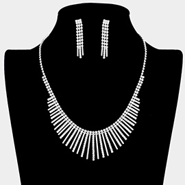 Pave Crystal Rhinestone Bar Metal Bar Fringe Necklace