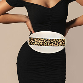 Oversized Leopard Rectangular Oval Elastic Stretchable Belt