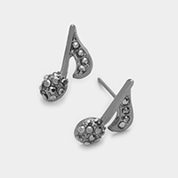 Pave music note stud earrings