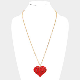 Crystal pave heart pendant long necklace