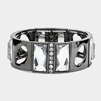 Rectangle Stone Embellished Cut Out Metal Stretch Bracelet
