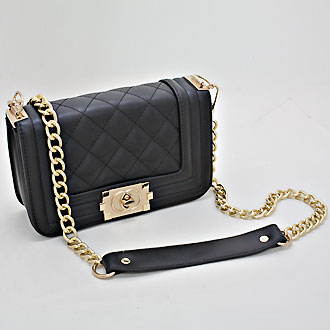 Black Quilted Square Leather Fashion Bag
