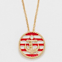 Striped Lacquered Enamel Anchor Pendant Necklace
