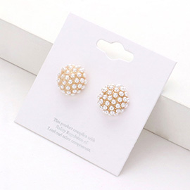 Pearl Pave Round Dome Stud Earrings