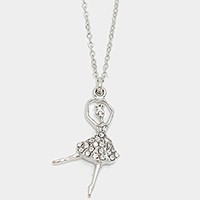 Crystal Pave Ballerina Girl Pendant Necklace