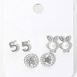 3Pairs - Pearl Playboy bunny star stud earrings