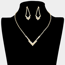 Baguette Stone Detailed Rhinestone V Collar Necklace