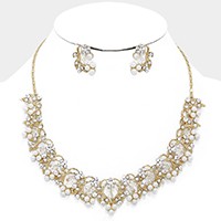 Floral Crystal Rhinestone Pearl Necklace