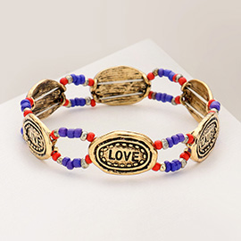 LIVE LAUGH LOVE Message Pendant Accented Beads Stretch Bracelet