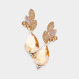 Crystal Rhinestone Pave Leaf Evening Earrings