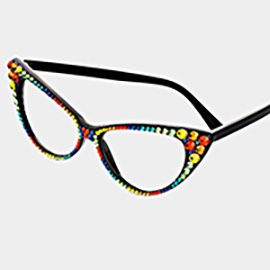 Crystal Cat Eye Clear Lens Sunglasses