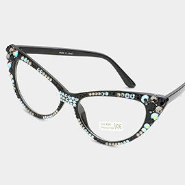 Crystal Cat Eye Clear Lens Sunglasses