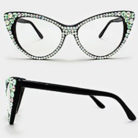 Crystal Cat Eye Clear Lens Sunglasses