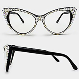 Crystal Cat Eye Clear Lens Sunglasses