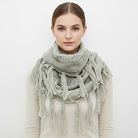 Tassel Fringe Chunky Knit Infinity Scarf