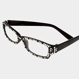Leopard Pattern Crystal Pave Rectangular Reading Glasses