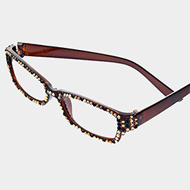 Leopard Pattern Crystal Pave Rectangular Reading Glasses