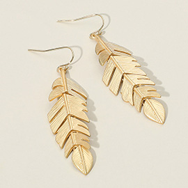 Metal Feather Drop Earrings