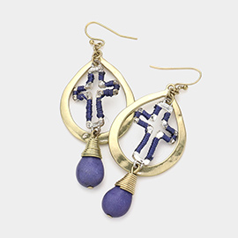 Cross Accented Natural Stone Earrings