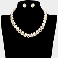 Pearl Crystal Rhinestone Collar Necklace
