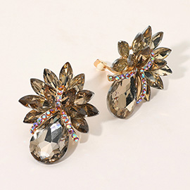 Teardrop Stone Accented Clip on Evening Earrings