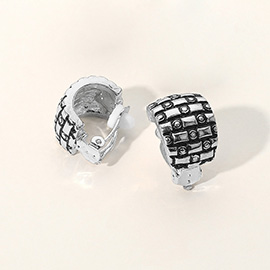 Embossed Metal Half Hoop Clip On Earrings
