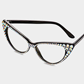 Crystal Cat Eye Clear Lens Sunglasses