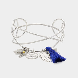 Metal Wire Swirl with Tassel Cuff Bracelet