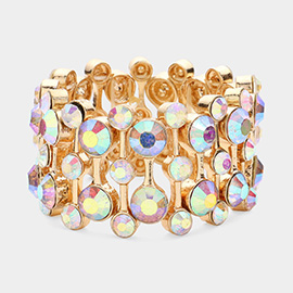 Round Glass Stone Embellished Stretch Evening Bracelet