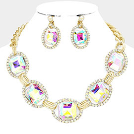 Pave Trim Glass Crystal Link Necklace