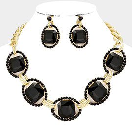 Pave Trim Glass Crystal Link Necklace