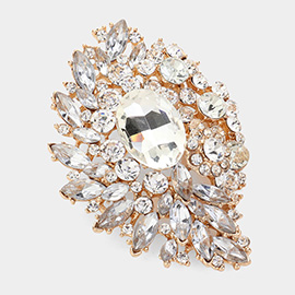 Oval Glass Stone Accented Marquise Stone Cluster Pin Brooch