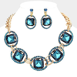 Pave Trim Glass Crystal Link Necklace