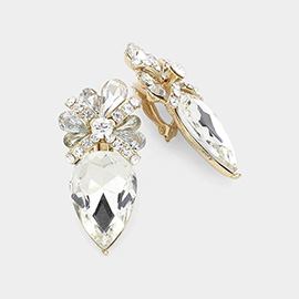 Teardrop Crystal Rhinestone Clip On Earrings