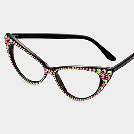 Crystal Cat Eye Clear Lens Sunglasses