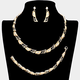 3PCS - Geo Metal Round Stone Detail Necklace jewelry Set