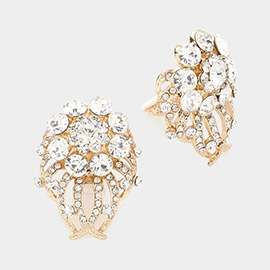 Floral Rhinestone Clip On Earrings