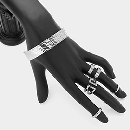 6PCS - Hammered Metal Cuff Bracelet & Rings