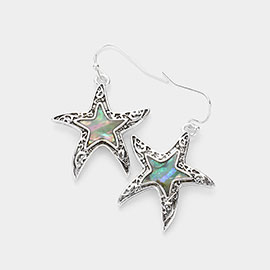 Abalone Metal Vine Starfish Dangle Earrings